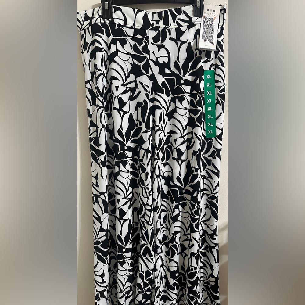 NEW - Three Dots Black and White Leaf Print Wide Leg Pants, Size XL - Picture 2 of 9